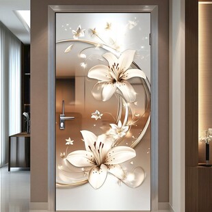 唯美百合艺术玻璃门装饰