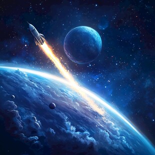 火箭升空探索浩瀚宇宙