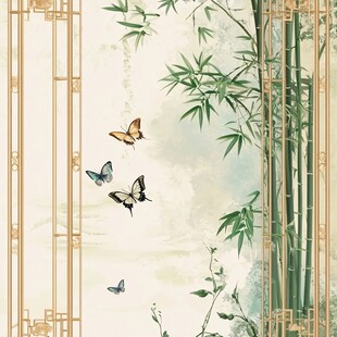 竹间蝶舞中式雅致图景