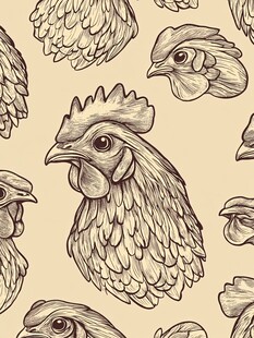 手绘公鸡头像无缝图案