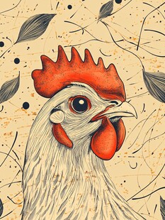 公鸡插画 复古风田园萌态