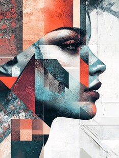 抽象几何风格女性侧脸画像