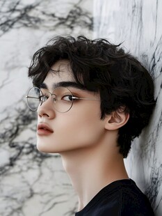 戴眼镜的酷帅卷发男士