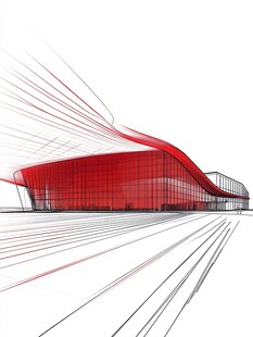 红色流线建筑概念设计图