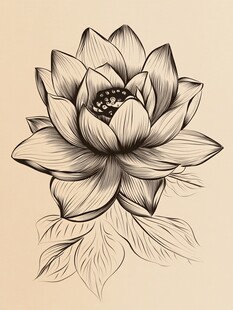 手绘莲花图案设计稿