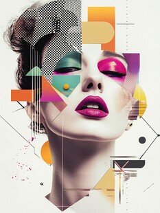 几何拼接的时尚美妆女性
