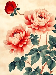 国色牡丹花卉精美插画