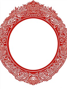 中式红色雕花圆形边框