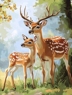 森林中母子鹿的温馨画面