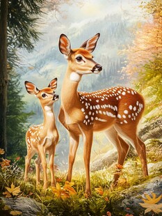 林间小鹿母子温馨画面