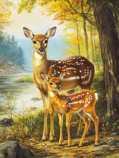 森林中母子鹿的温馨画面