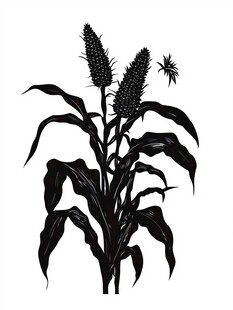 黑色手绘风的高粱植株