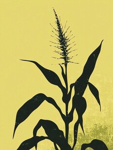 黄色背景下的玉米植株剪影