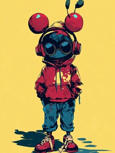 卡通风戴耳机的萌趣小机器人