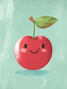 可爱笑脸红苹果插画