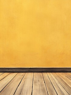 黄色墙面搭配木质地板场景