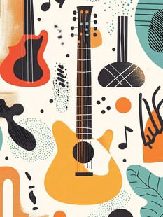 多彩吉他音乐元素插画