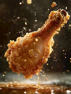 酥脆炸鸡腿空中飞溅瞬间