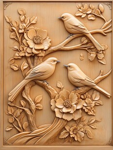 花鸟木雕艺术精致作品