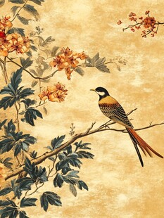 花鸟图中栖鸟姿态优雅