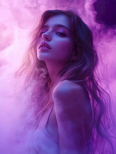 梦幻紫雾中的美丽女性