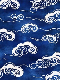 蓝底中式云纹图案