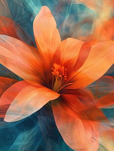 梦幻橙色花朵艺术画作