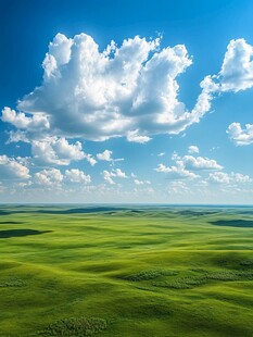 广袤绿野上的蓝天白云