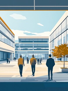 现代办公区人们漫步景象