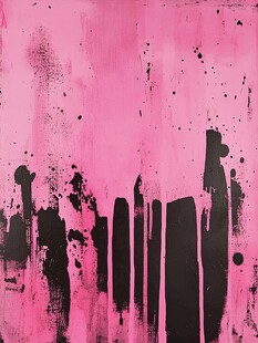 粉色背景下的黑色笔触艺术