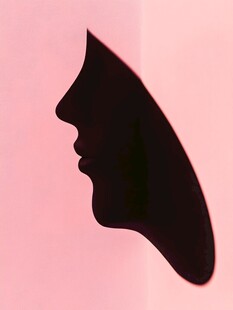 粉色背景下的人脸侧影轮廓