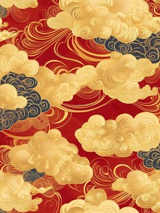 中式金云红底传统纹样