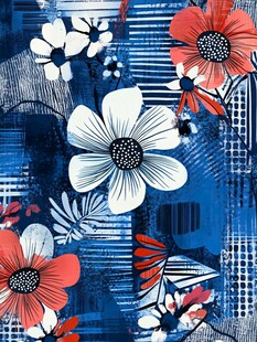 蓝底花卉几何图案设计