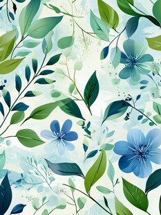 清新蓝绿花卉植物图案