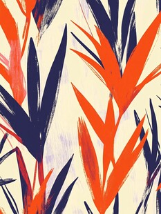 热带植物笔触风印花图案