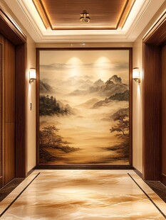 中式走廊山水壁画玄关景