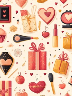 浪漫情人节美妆礼物图案