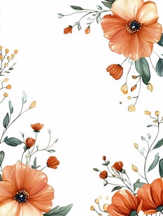 橙色花卉装饰边框插画