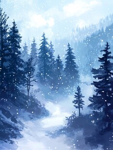 冬日雪林梦幻风景图