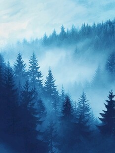 雾霭中的静谧松树林