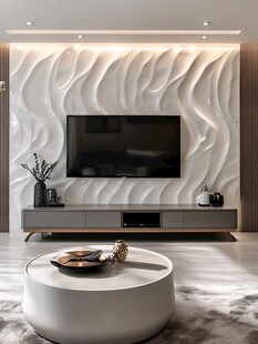 波浪纹理背景墙客厅一角