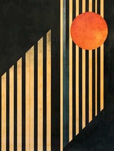 抽象几何中的橙日与条纹