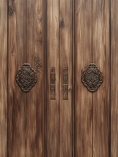 复古木质双开门带精美门饰