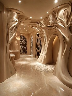 梦幻树根造型室内走廊空间