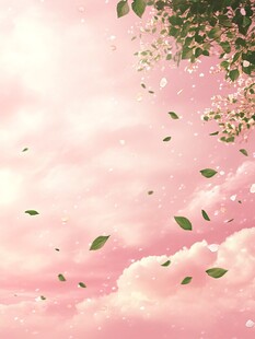 粉色梦幻天空飘叶美景