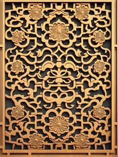 中式雕花镂空金色装饰板