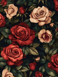 复古玫瑰花卉无缝图案