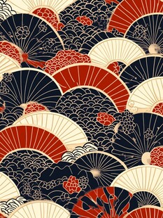 日式折扇海浪纹传统图案