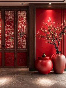 中式红韵玄关装饰之美