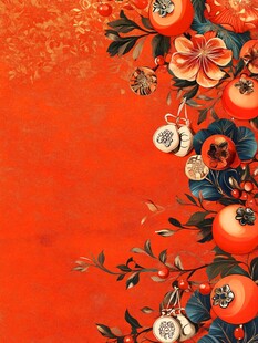 中式红底柿花喜庆装饰图